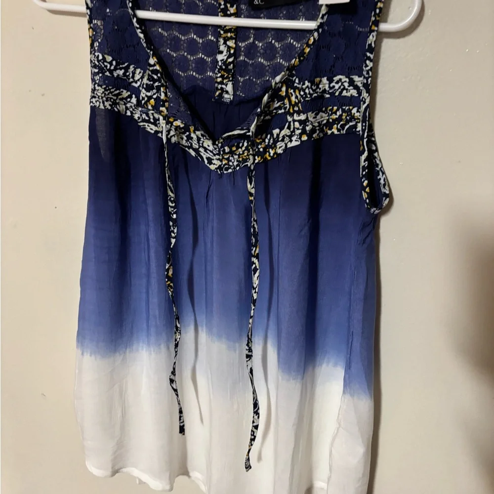 New York & Company Blue Sleeveless Tie Front Blouse